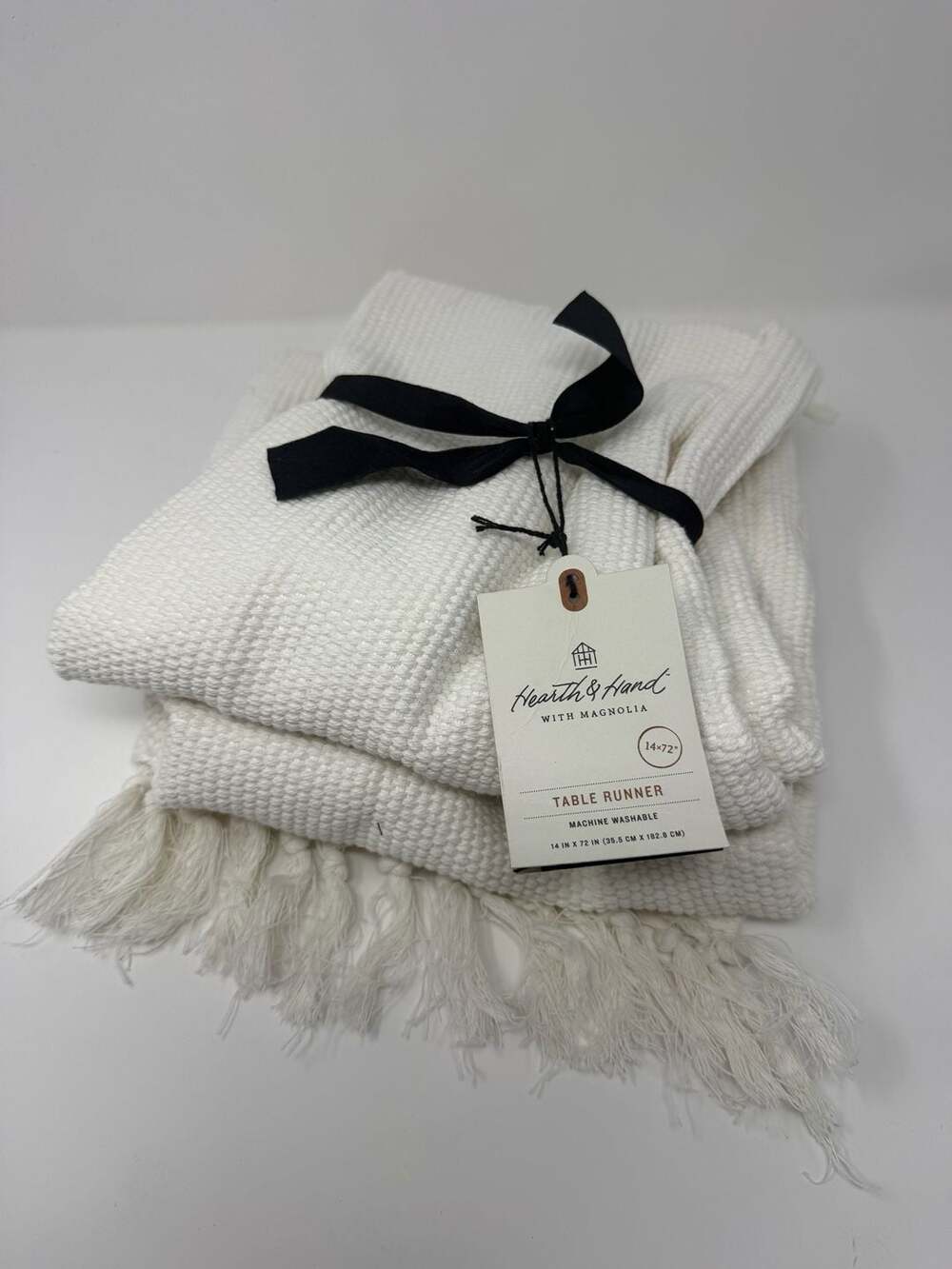 Hearth & Hand with Magnolia Textured Woven Table Runner 14 x 72 with Tassels